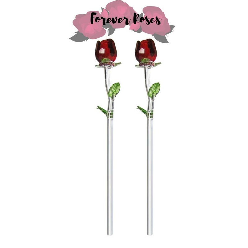 BANBERRY DESIGNS Crystal Red Roses in a Heart Decorative Bud Vase - Forever Rose Collection with a Red Heart on The Vase â€“ Set of 2 - Valentines - Mothers Day - Birthday - Christmas - Flowers for Her - 8" H - Image 2