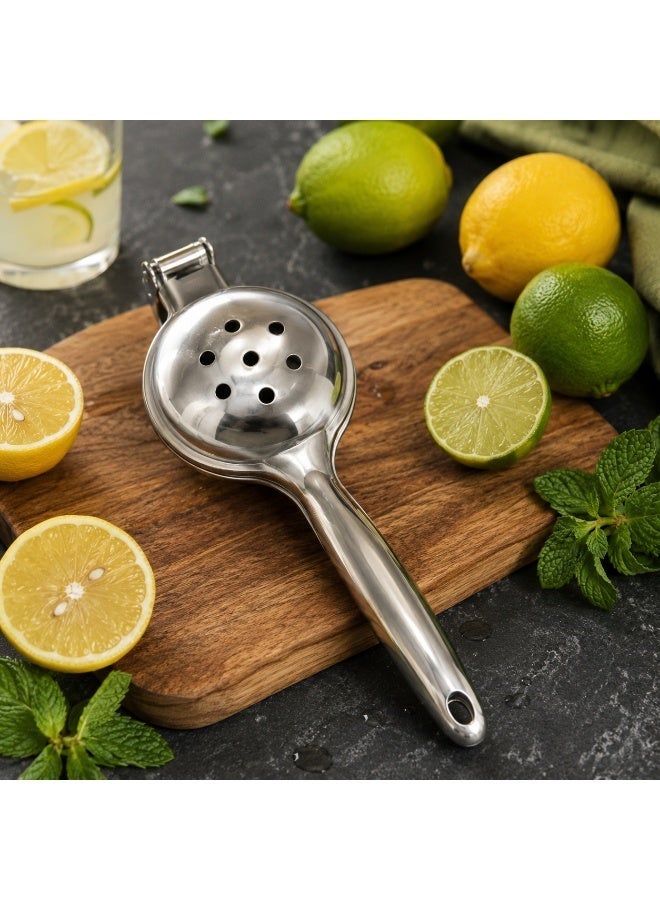 Shengya Manual citrus juicer made of rust-resistant stainless steel – juices lemons, small oranges, and pomegranates – features a built-in strainer with holes for filtering seeds – comfortable handle with a hanging hole – suitable for home and restaurant use – approximate length 22 cm - Image 4