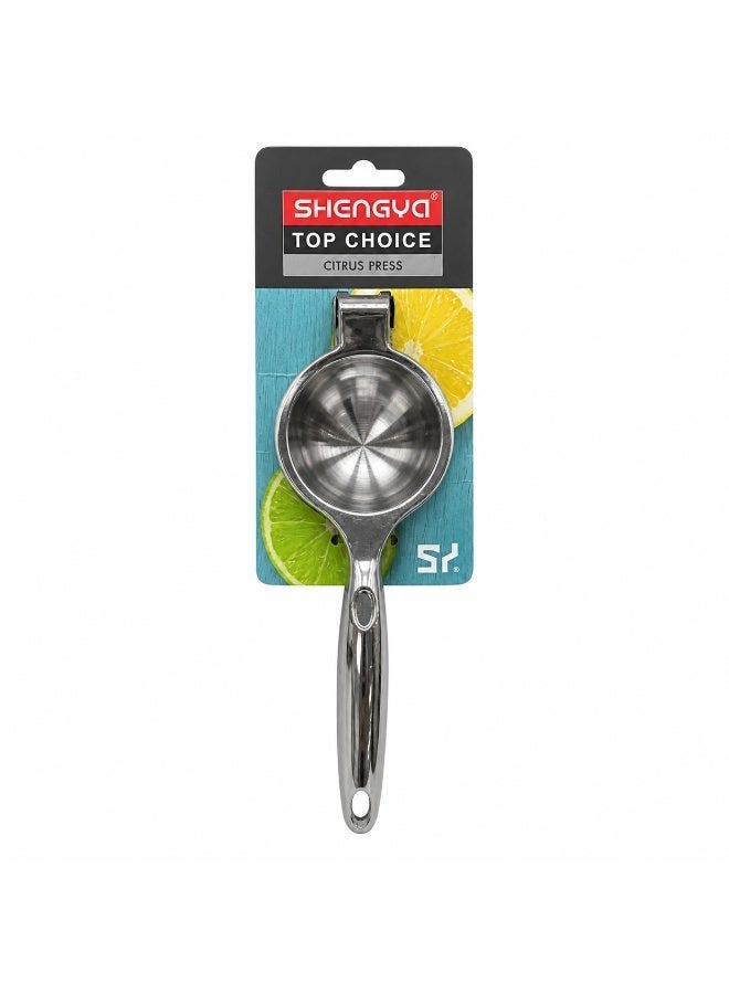 Shengya Manual citrus juicer made of rust-resistant stainless steel – juices lemons, small oranges, and pomegranates – features a built-in strainer with holes for filtering seeds – comfortable handle with a hanging hole – suitable for home and restaurant use – approximate length 22 cm - Image 5