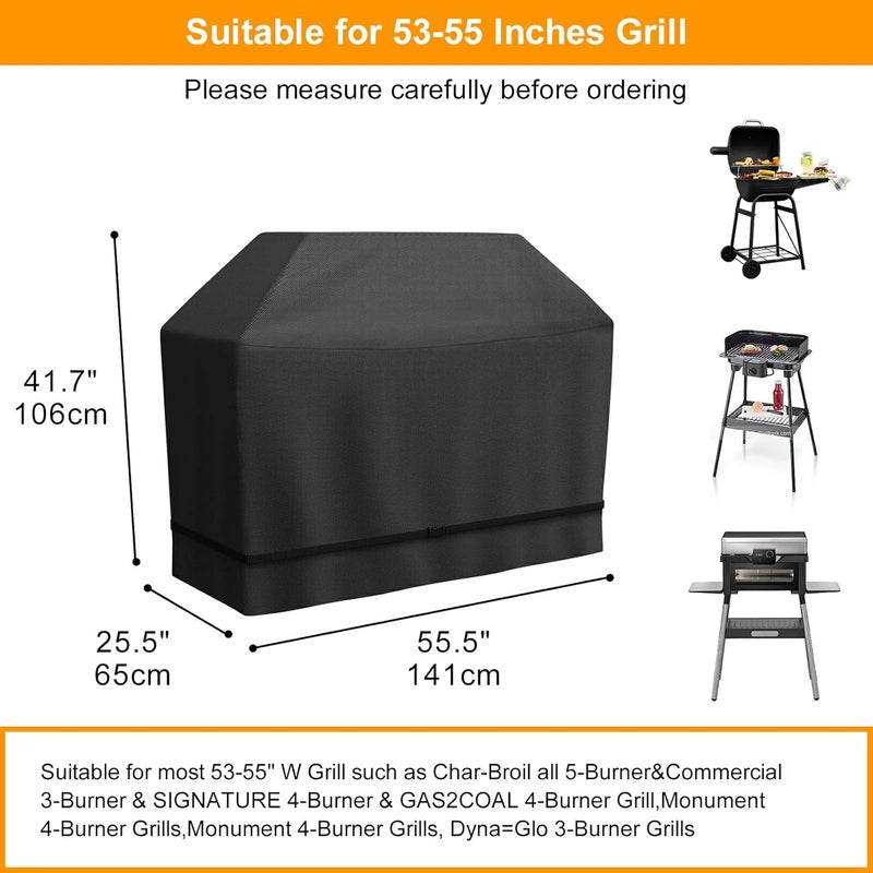 ZHSX BBQ Cover, Gas Barbecue Cover Waterproof, Barbecue Cover with Adjustable Straps for Weber, Genesis, Charbroil, 141L x 65W x 106H cm, Black - Image 2
