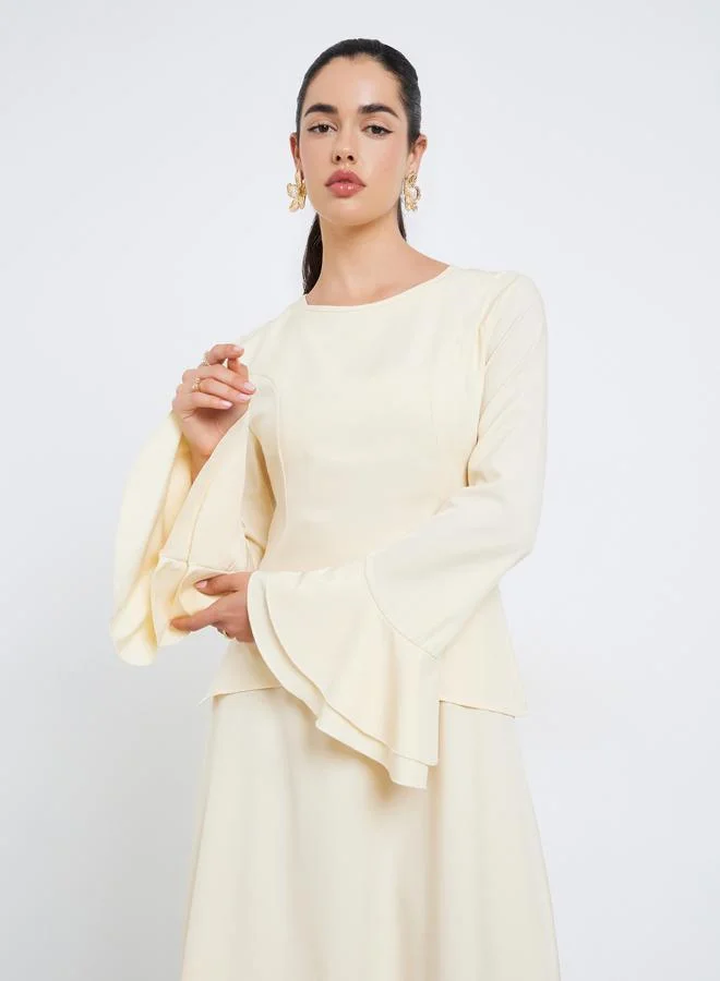 Styli Women Beige Solid A-Line Maxi Dress