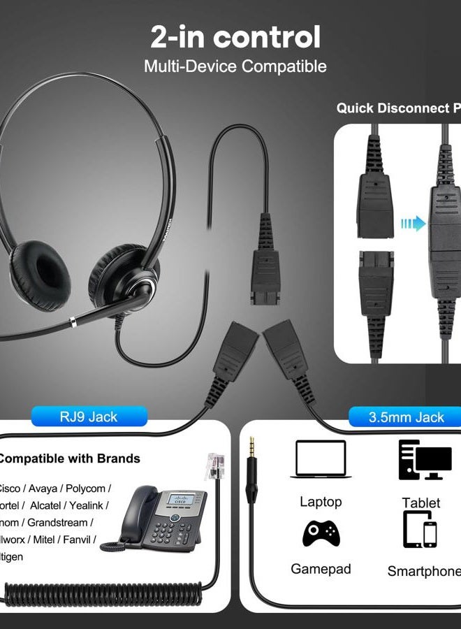 MAIRDI Telephone Headset with RJ9 Jack & 3.5mm for Multipe Devices, Office Headset with Mic Noise Canceling for Call Center, Work with Landline Deskphone Cell Phone PC Laptop - Image 3