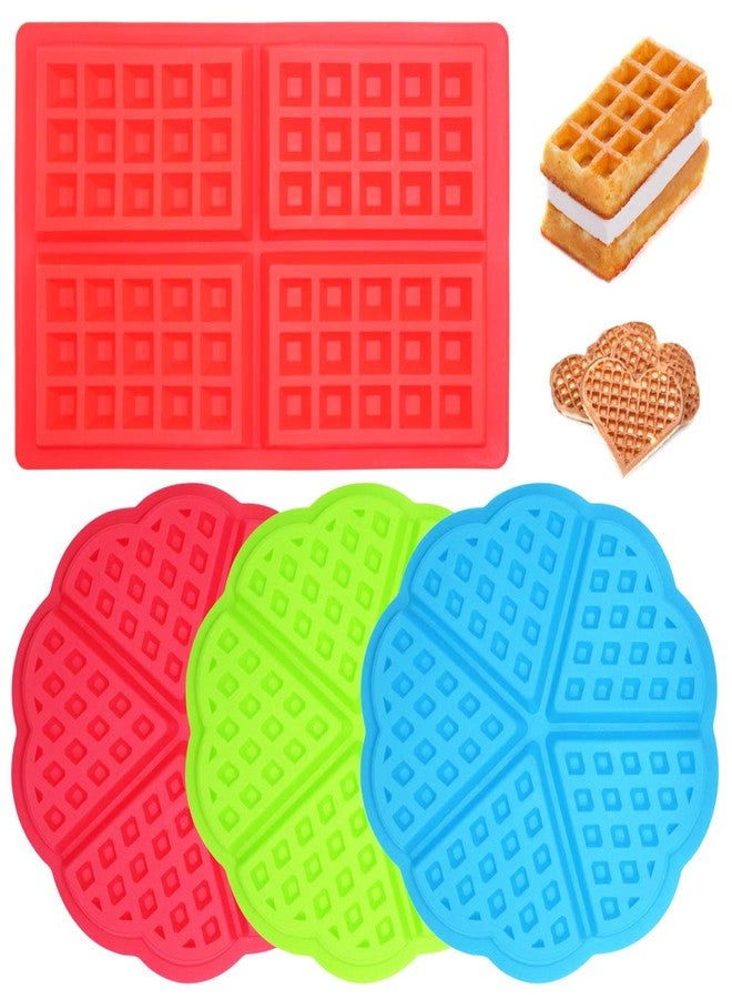 Sonku 4 Pcs Waffle Mold, Silicone Heart-Shaped Square-Shaped Waffle Baking Molds Muffin Pans Chocolate Bread Pie Flan Bakeware - Image 2