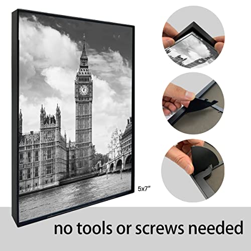 GOmaize Front Loading Black Picture Frame 5x7 Set of 10 Wall and Table Mounting - Image 5
