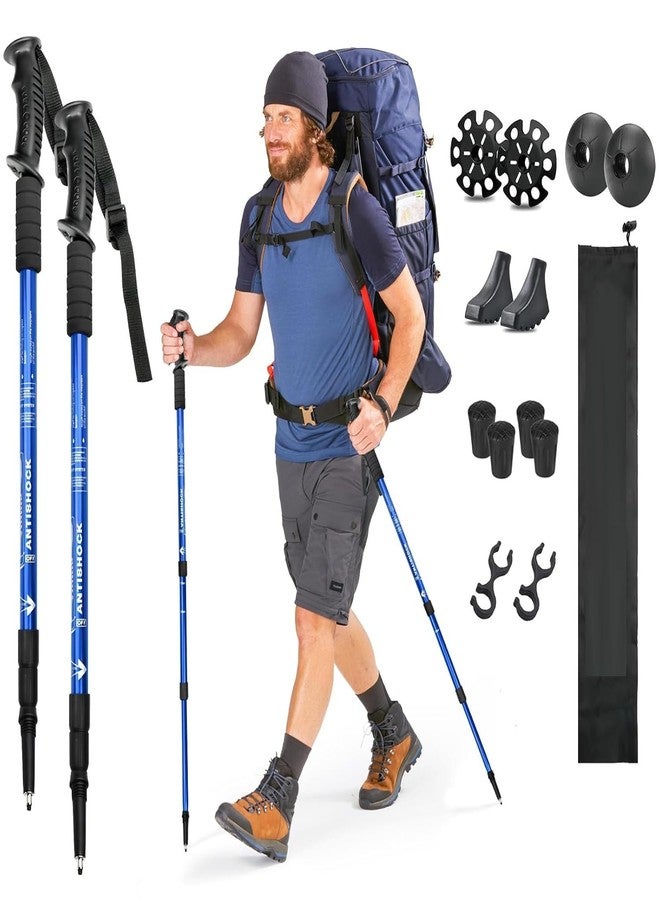 Rexmon Trekking Poles, Collapsible Lightweight Shock-Absorbent Hiking Walking Sticks Adjustable Aluminum Hiking Poles for Women Men Kids, 2 Pack Blue - Image 1