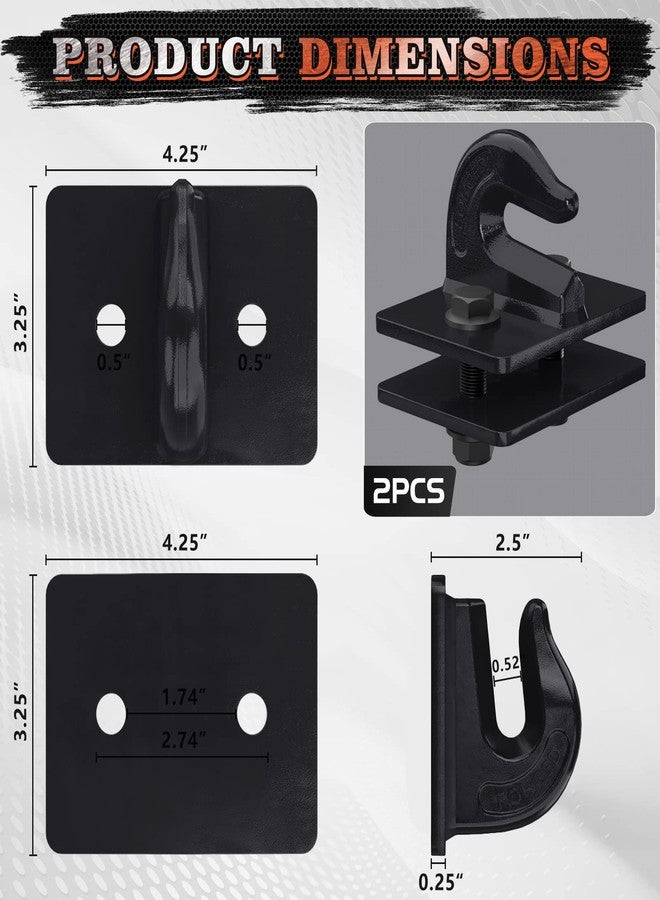 AMBULL 2 Pack 3/8" Tractor Bucket Grab Hook Grade 70 Forged Steel Bolt On Grab Hook Tow Hook Mount with Backer Plate,Work Well for Tractor Bucket, RV, UTV,Truck, Max 15,000 lbs, Black - Image 2