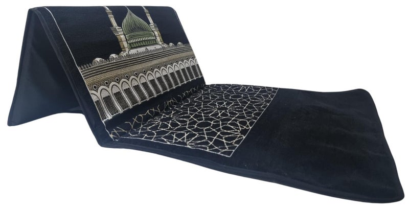 سجادة صلاة فاخرة بمسند خشبي مقوي 150 سم 70 سم قطيفة شانيل مطرزه ومبطنه بالفوم المضغوط (الحرم النبوي) - Image 1