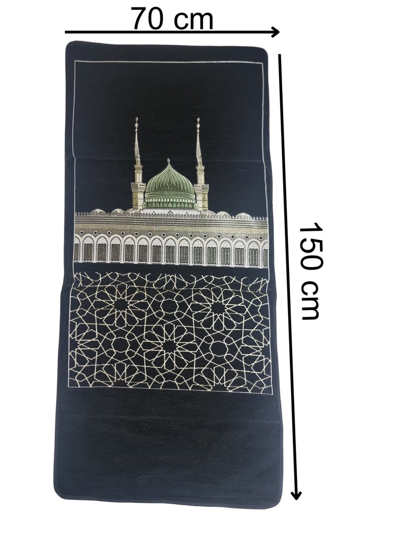 سجادة صلاة فاخرة بمسند خشبي مقوي 150 سم 70 سم قطيفة شانيل مطرزه ومبطنه بالفوم المضغوط (الحرم النبوي)  - Image 3