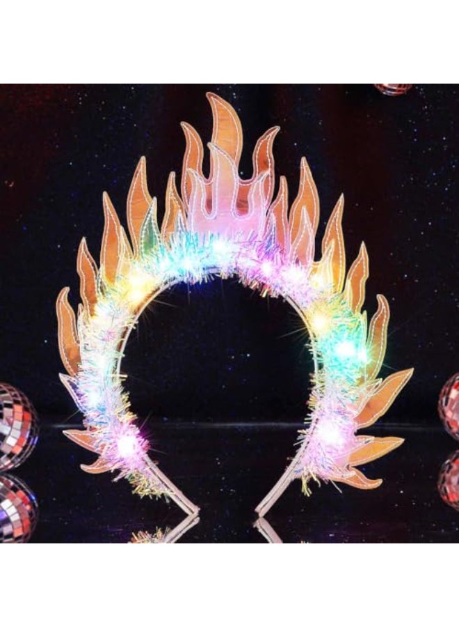 GORTIN Light up Fire Flame Headband Glow Costume Headpiece Cosplay Rave Hair Accessories for Women - Image 3