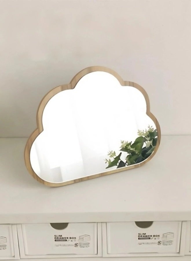 شيبشيب مرآة زينة خشبية من كرييتيف كلاود مع حامل من الفولاذ المقاوم للصدأ، مرآة مكياج مكتبية بتصميم بسيط لغرفة المعيشة وغرفة النوم والمكتب - Image 1