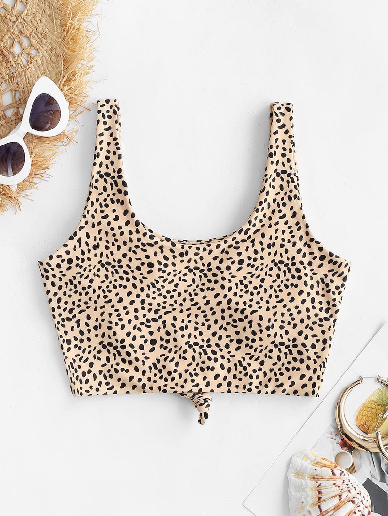 ZAFUL Women's Front Knot Bikini Tops Crop Tankini Top Scoop Neck Padded Bathing Suit Tops Deep Yellow-Top Only L - Image 4