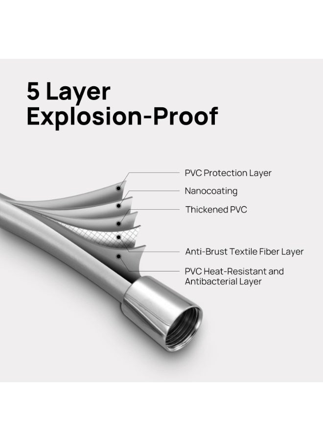 59 Inch (150cm) PVC Shower Hose - Flexible Handheld Shower Head Pipe, Bidet Spray Hose, Silver Bathroom Accessory - Durable & Leak-Proof - Image 5