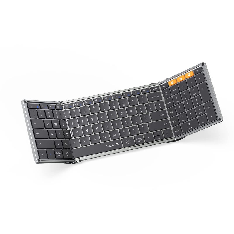 ProtoArc Foldable Bluetooth Keyboard, XK01 Folding Wireless Portable Keyboard with Numeric Keypad, Full-Size Travel Keyboard for iPad Tablet Smartphone Laptop PC Windows iOS Android, Space Gray - Image 1