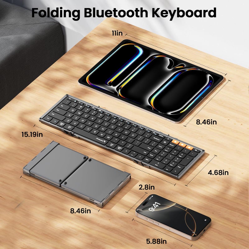 ProtoArc Foldable Bluetooth Keyboard, XK01 Folding Wireless Portable Keyboard with Numeric Keypad, Full-Size Travel Keyboard for iPad Tablet Smartphone Laptop PC Windows iOS Android, Space Gray - Image 4