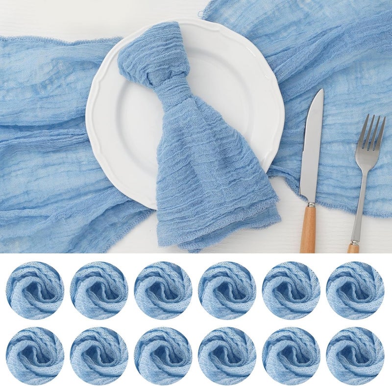 Whaline 54 Pcs Blue Gauze Cheesecloth Napkins 20 x 20 Inch Dusty Blue Wrinkled Dinner Napkins Washable Reusable Soft Napkins for Kitchen Room Dinner Table Decor Wedding Baby Shower Party Supplies - Image 1