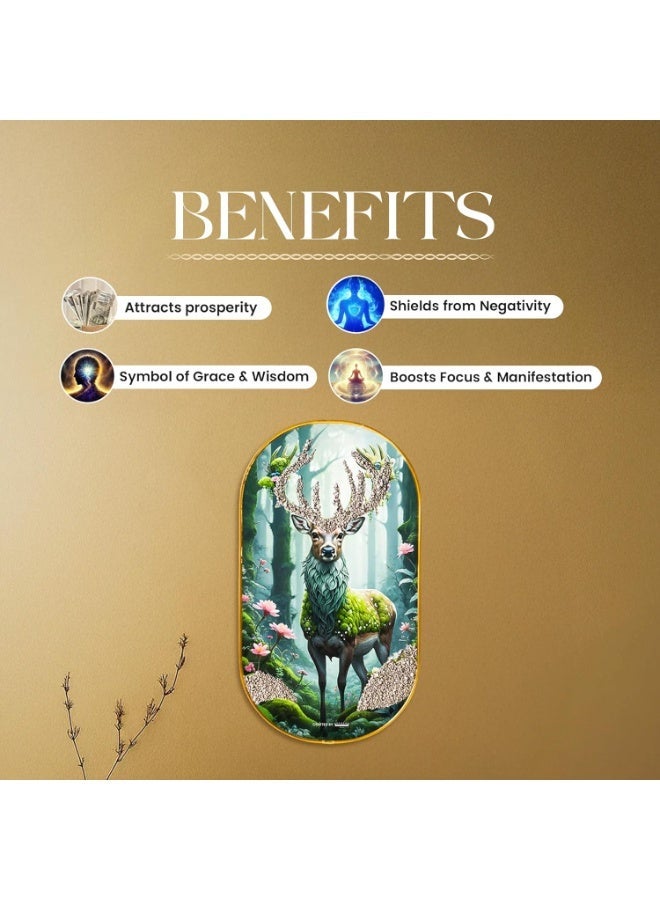Studd Muffyn Magical Pyrite Deer Plate Wall Frame | Cap Shape Plate | Vastu Feng Shui Crystal Decor | Pyrite Art Frame | Positive Energy, Prosperity & Harmony Wall Decor | Home Office Gift Item - Image 3