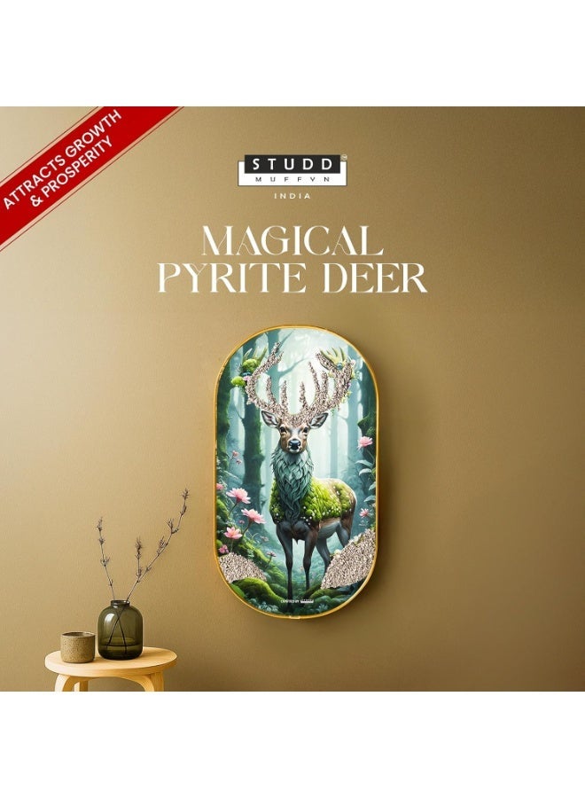 Studd Muffyn Magical Pyrite Deer Plate Wall Frame | Cap Shape Plate | Vastu Feng Shui Crystal Decor | Pyrite Art Frame | Positive Energy, Prosperity & Harmony Wall Decor | Home Office Gift Item - Image 2
