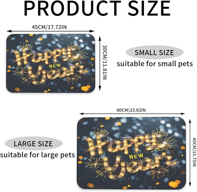 Pet Feeding Mat Absorbent Dog Mat for Food and Water Bowl Dog Accessories Happy New Year Gold String Light Text Fireworks Light Spots Pet Supplies Dogs Quick Dry Cat Water Dispenser Mats 18X12In - Image 4
