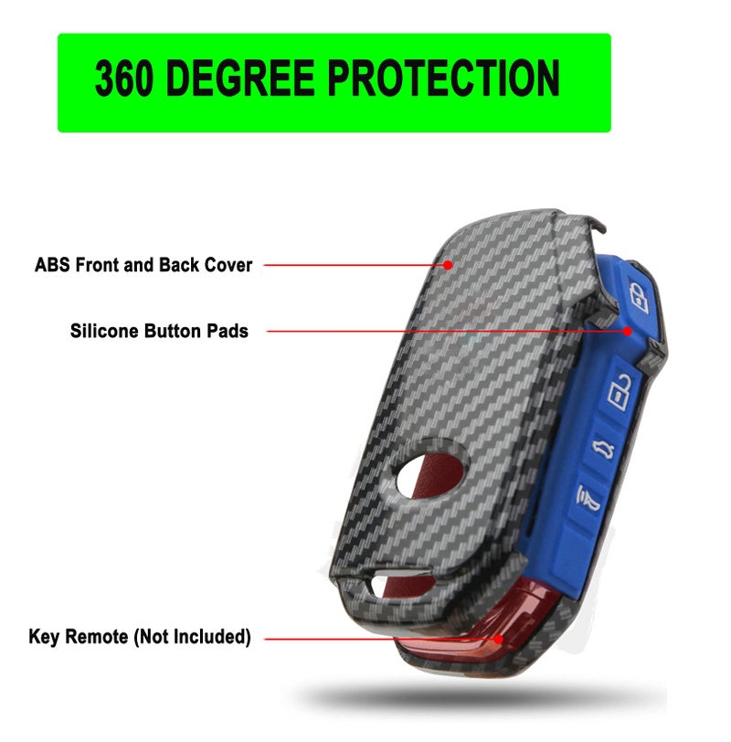 Muxkenper Key Fob Cover Case Fit for Kia Ceed Cerato Forte Niro Seltos Sorento Soul Sportage Telluride K5 Keyless Entry Remote Case Holder ABS Carbon Fiber Pattern (4 Buttons, Blue) - Image 4