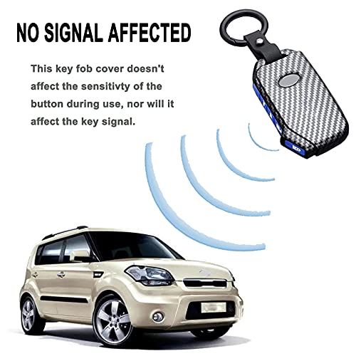 Muxkenper Key Fob Cover Case Fit for Kia Ceed Cerato Forte Niro Seltos Sorento Soul Sportage Telluride K5 Keyless Entry Remote Case Holder ABS Carbon Fiber Pattern (4 Buttons, Blue) - Image 5