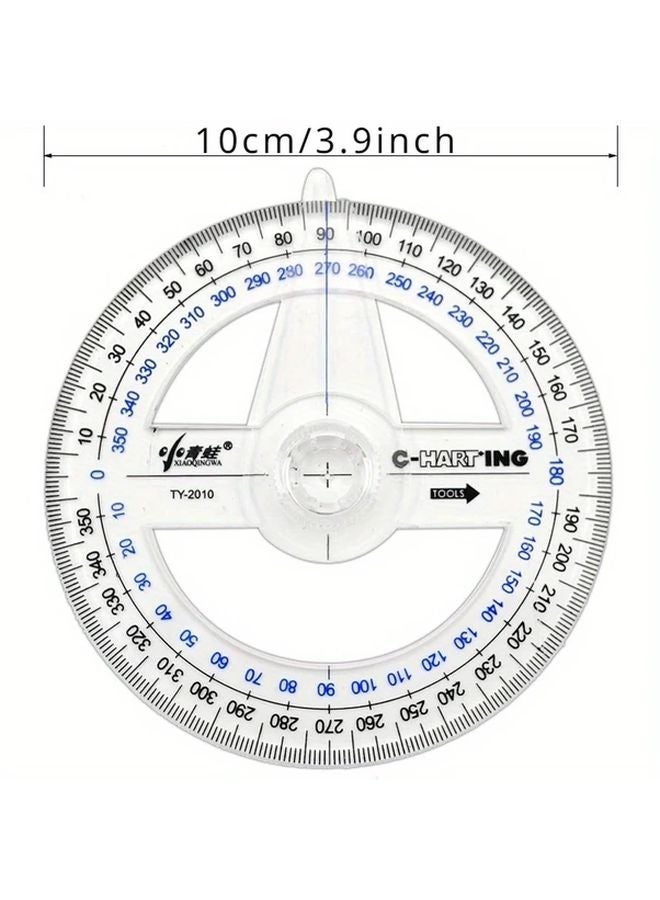 5 قطع من المنقلات الملونة 360 درجة، أدوات رياضية من البلاستيك الشفاف مع مسطرة وبوصلة - Image 4