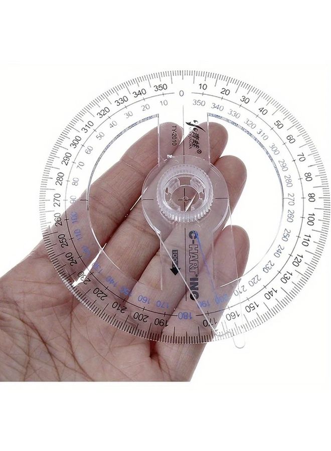 5 قطع من المنقلات الملونة 360 درجة، أدوات رياضية من البلاستيك الشفاف مع مسطرة وبوصلة - Image 5