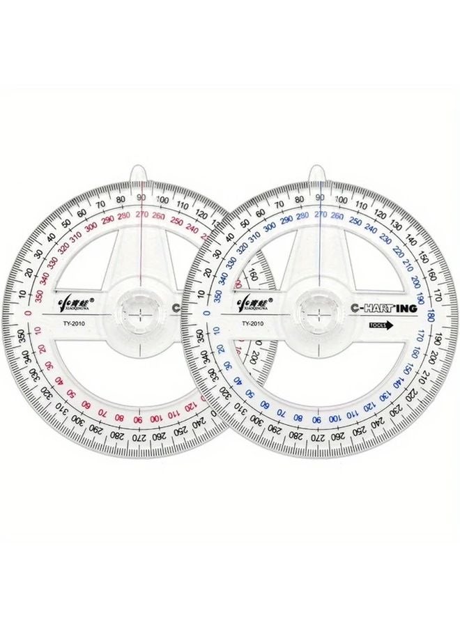 5 قطع من المنقلات الملونة 360 درجة، أدوات رياضية من البلاستيك الشفاف مع مسطرة وبوصلة - Image 3