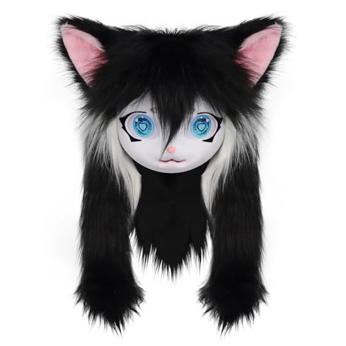 SMILETERNITY SMILETERNIT Animal Head Cat Fursuit Cut Mask Halloween Masquerade Cosplay Costume Props Blackwhite - Image 1