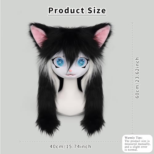 SMILETERNITY SMILETERNIT Animal Head Cat Fursuit Cut Mask Halloween Masquerade Cosplay Costume Props Blackwhite - Image 4