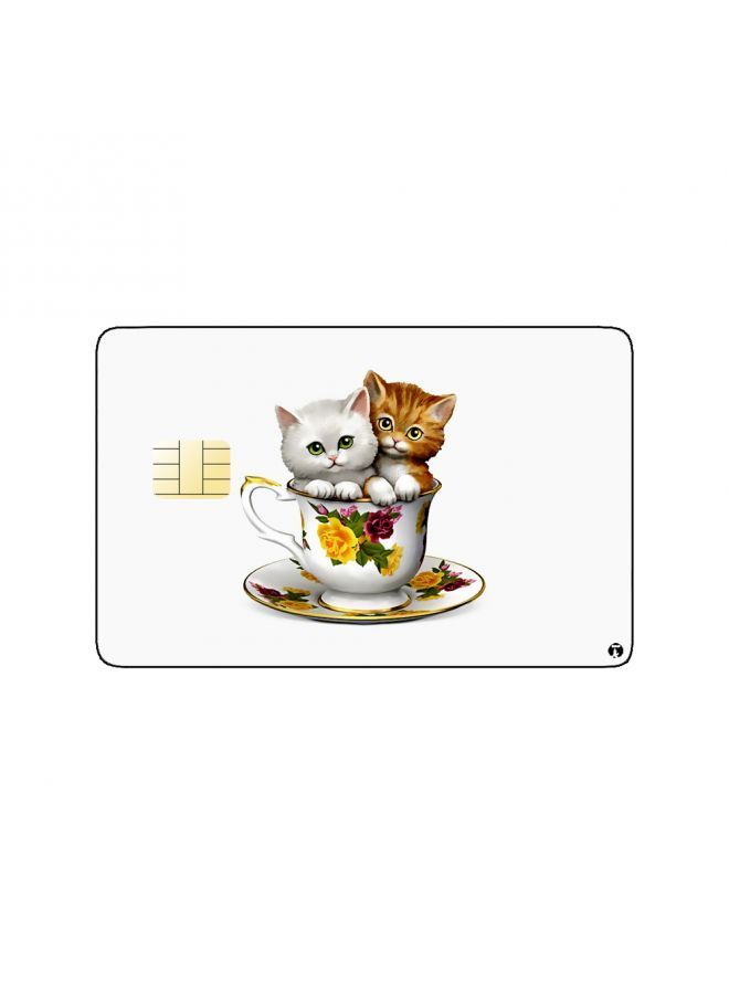 RKN PRINTED BANK CARD STICKER Beautiful Cats Drawing In Tea Cup - Image 1