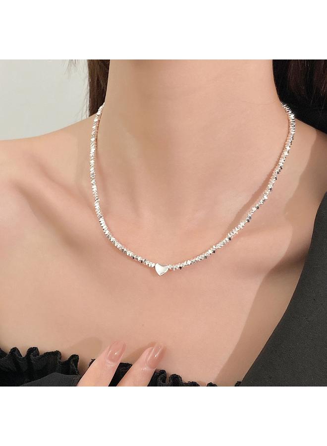 Broken Silver Pearl Necklace High-end Accessories French Light Luxury Love Heart Clavicle Chain Niche Dress Necklace Accessories Women