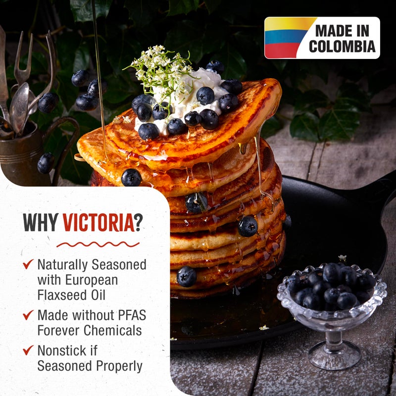 Victoria 12-Inch Cast Iron Comal Pizza Pan with a Long Handle and a Loop Handle, Preseasoned with Flaxseed Oil, Made in Colombia - Image 2