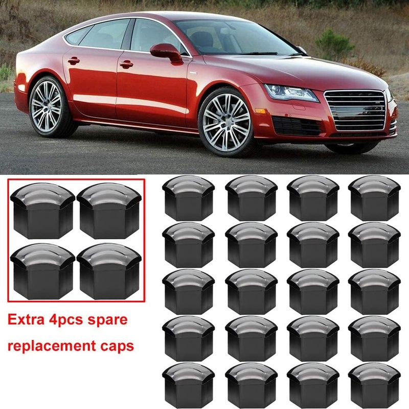 Gebildet Universal 17 mm Plastic Groove Cover Cap Screw Car Nut Covers Bolt Hub Caps with 1 Puller Hook (Black) Pack of 20 - Image 2