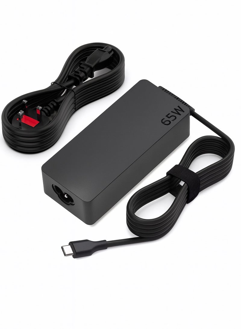 65W USB-C Laptop Charger – Fast Type-C Power Adapter Compatible with Lenovo ThinkPad, Dell XPS, HP Spectre & MacBook Air (3-Pin UK Plug) - Image 1