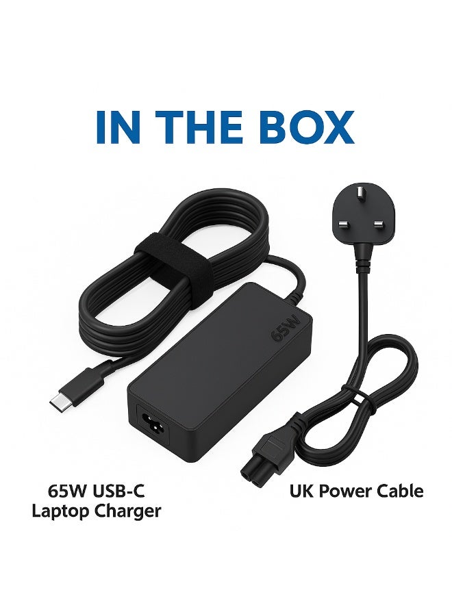 65W USB-C Laptop Charger – Fast Type-C Power Adapter Compatible with Lenovo ThinkPad, Dell XPS, HP Spectre & MacBook Air (3-Pin UK Plug) - Image 3
