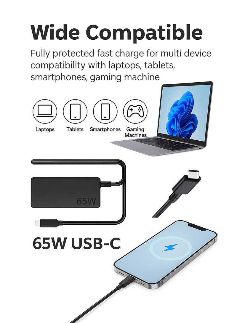 65W USB-C Laptop Charger – Fast Type-C Power Adapter Compatible with Lenovo ThinkPad, Dell XPS, HP Spectre & MacBook Air (3-Pin UK Plug) - Image 4