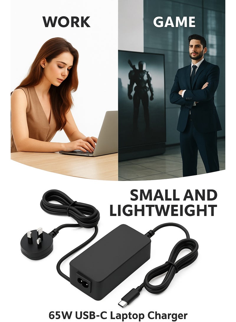 65W USB-C Laptop Charger – Fast Type-C Power Adapter Compatible with Lenovo ThinkPad, Dell XPS, HP Spectre & MacBook Air (3-Pin UK Plug) - Image 5