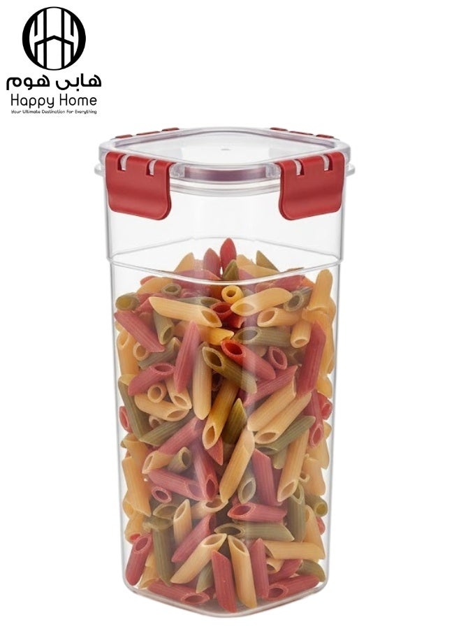 هابي هوم علبة تخزين طعام بسعة 1850 مل – غطاء محكم بـ 4 كلبسات ضد التسرب – مناسبة للثلاجة، الميكروويف، الفريزر، حفظ الوجبات، السلطات، البقوليات، التسالي والتنظيم المنزلي – خامة بلاستيك آمنة وسهلة التنظيف - Image 1