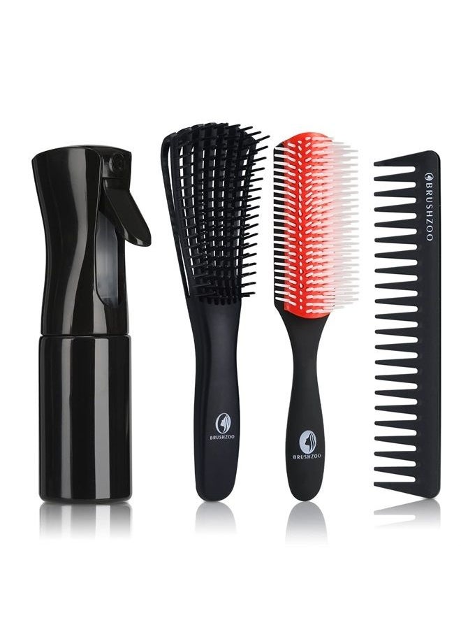 O BRUSHZOO - BRUSHZOO Detangling Hair Brush Set with Hair Spray bottle, Detangler Brush for Natural 3/4abc Hair, Hair Brushes for Women men and Kids Curly Hair with Detangler Brush 9 Row Brush Wide Tooth comb - Image 1