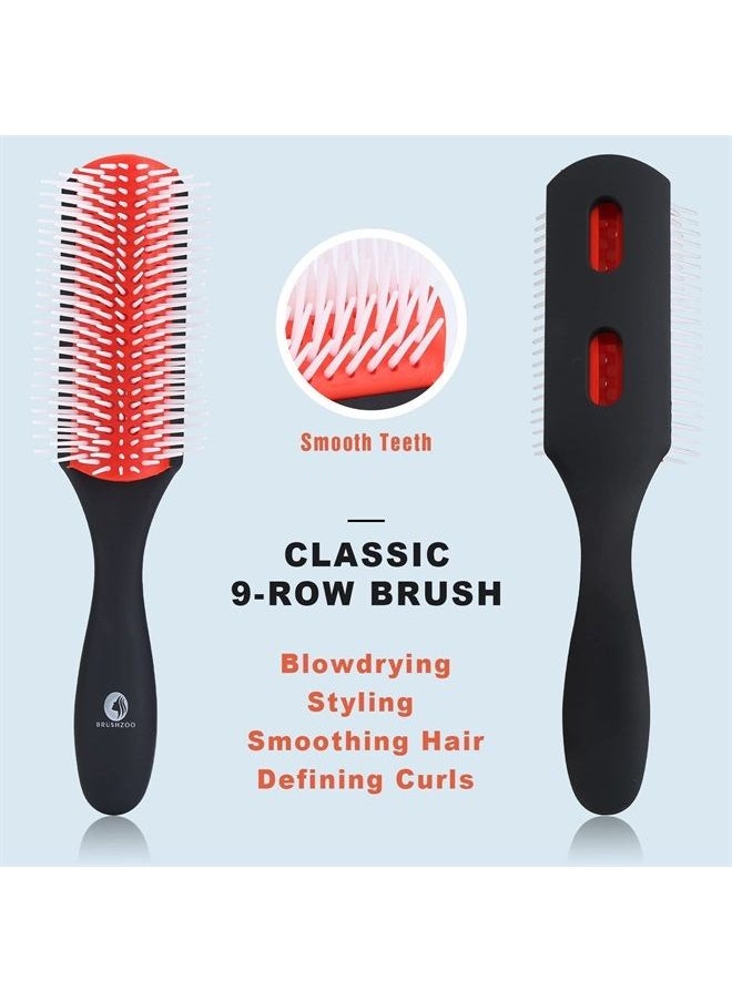 O BRUSHZOO - BRUSHZOO Detangling Hair Brush Set with Hair Spray bottle, Detangler Brush for Natural 3/4abc Hair, Hair Brushes for Women men and Kids Curly Hair with Detangler Brush 9 Row Brush Wide Tooth comb - Image 1