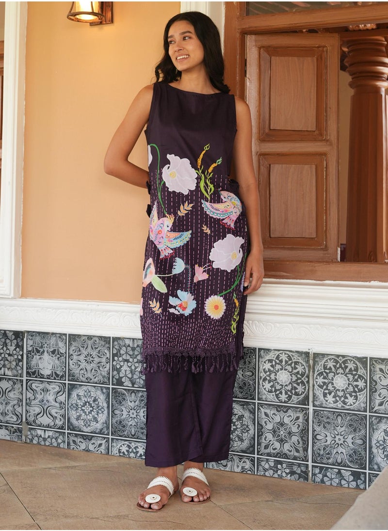  قصة Women's Grape Purple Edena Mural Kurta Set  - Image 5