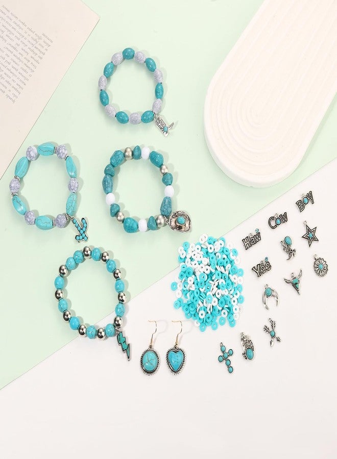 CEALXHENY 2300PCS+ Western Beads Charms for Bracelet Making Turquoise Clay Heishi Beads Letter Spacer Bead Cactus Star Cowboy Boot Charms for Western Jewelry Making Cowgirl Accessories (Turquoise 1) - Image 4