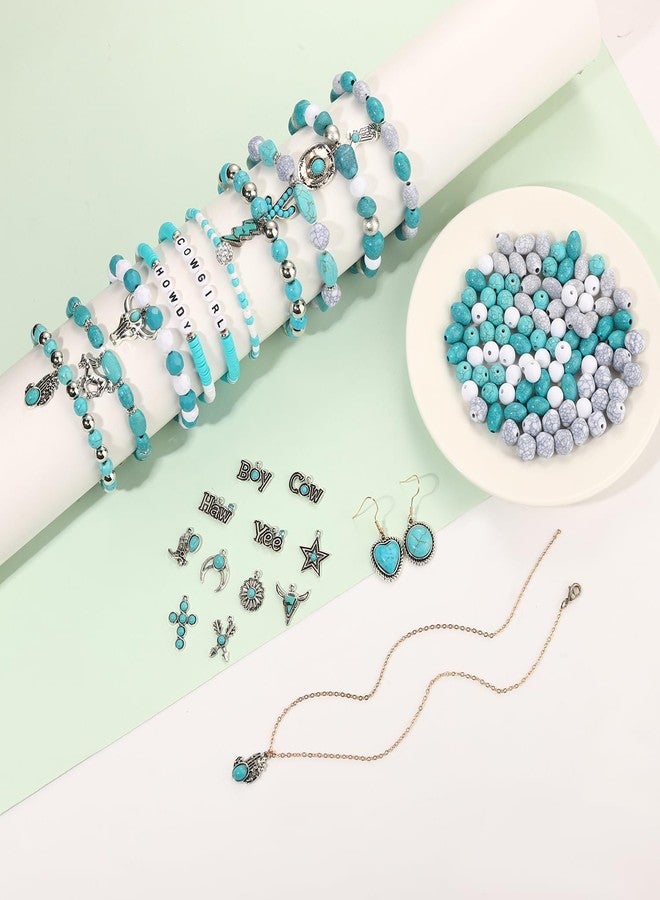 CEALXHENY 2300PCS+ Western Beads Charms for Bracelet Making Turquoise Clay Heishi Beads Letter Spacer Bead Cactus Star Cowboy Boot Charms for Western Jewelry Making Cowgirl Accessories (Turquoise 1) - Image 2