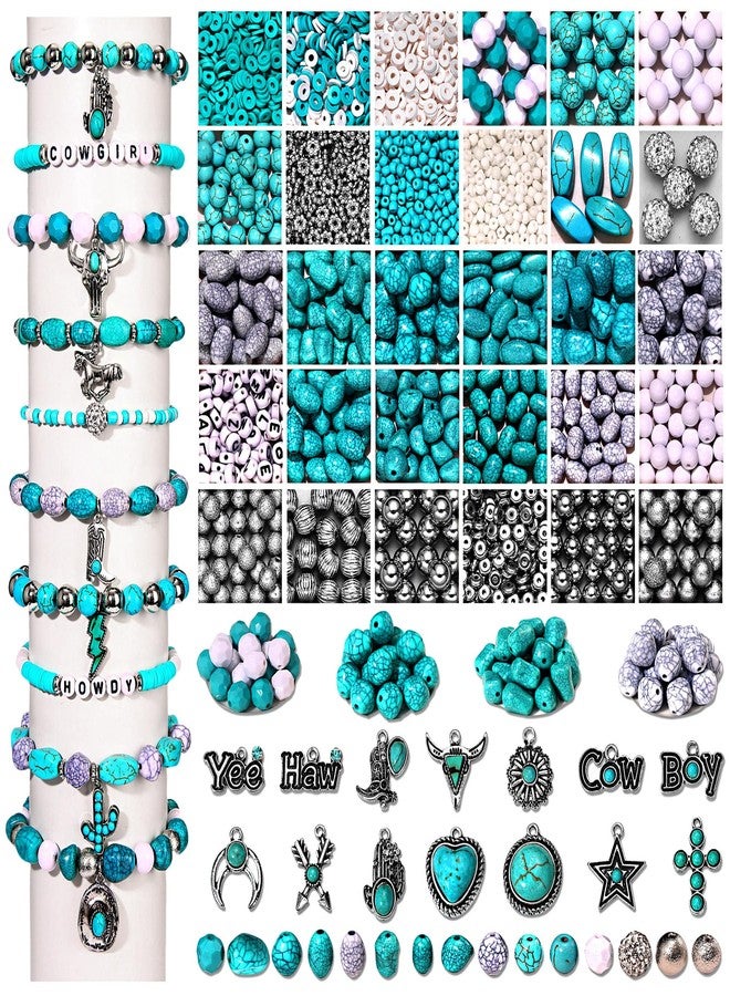 CEALXHENY 2300PCS+ Western Beads Charms for Bracelet Making Turquoise Clay Heishi Beads Letter Spacer Bead Cactus Star Cowboy Boot Charms for Western Jewelry Making Cowgirl Accessories (Turquoise 1) - Image 1