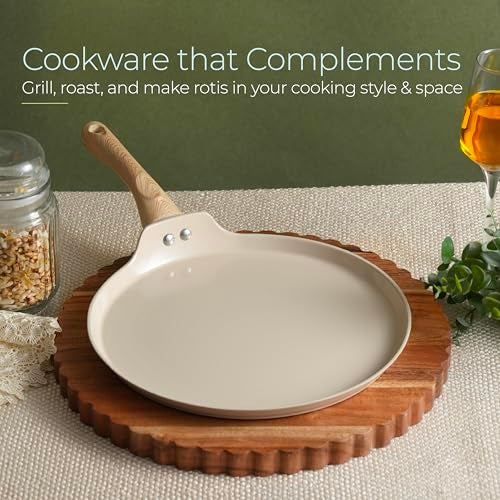 Lifelong Forged Roti Tawa with Wooden Finish Handle for Dosa, Chapati | Ceramic Coated | 28cm | Pre-Seasoned, Non-Stick & Teflon Free | Scratch Resistant and Durable | Gas & Induction Stove-Friendly - Image 3