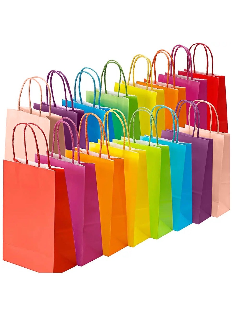 24pcs Medium Gift Bags Kraft Paper Goody Bag for Kids Birthday Party Favors Return Gifts Goodies Eid Wedding Shopping - 8 colors with Twisted handle - (27x21x11cm)