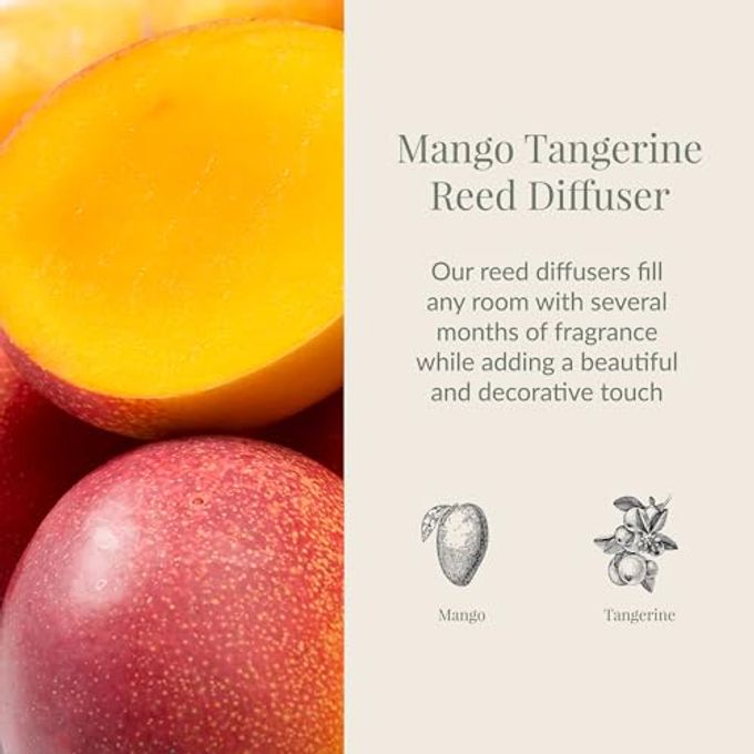 Archipelago Botanicals Mango Tangerine Reed Diffuser, Home Fragrance Reed Diffuser, Includes Fragrance Oil, Decorative Wooden Cap & 10 Diffuser Reeds, Perfect for Home, Office or Gift, 7.85 fl oz - Image 5