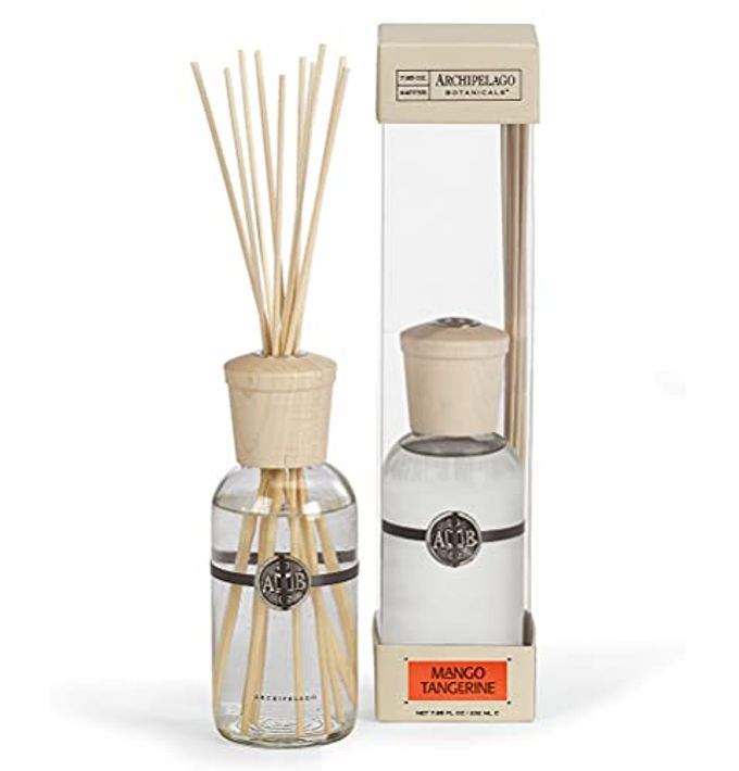 Archipelago Botanicals Mango Tangerine Reed Diffuser, Home Fragrance Reed Diffuser, Includes Fragrance Oil, Decorative Wooden Cap & 10 Diffuser Reeds, Perfect for Home, Office or Gift, 7.85 fl oz - Image 1