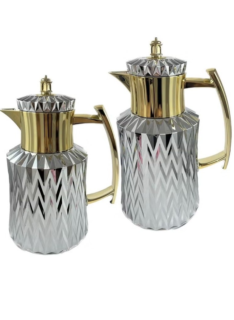 Homemaker Premium 2-Piece Tea & Coffee Flask Set (Silver & Gold) – High Quality with Perfect Finish and Design, Keeps Beverages Hot or Cold for Long Hours.