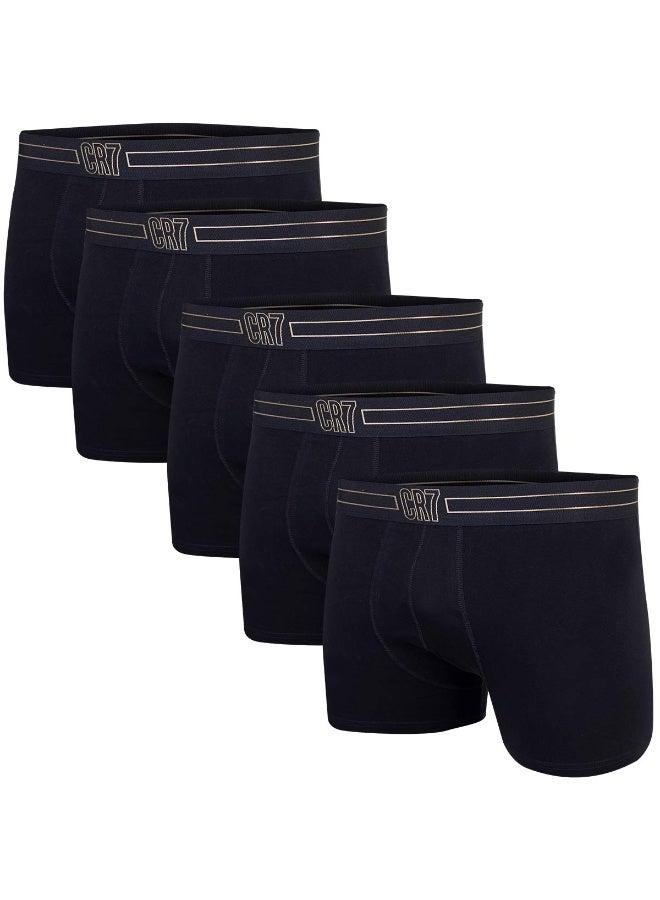 CR7 Men’s 5-Pack Stretch Cotton Trunks – Premium Black Boxer Briefs with Gold Signature Waistband – Breathable, Supportive & Stylish Underwear Set - Image 1
